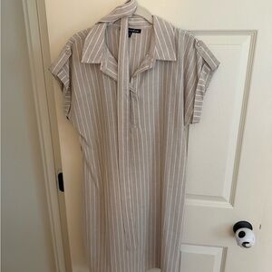 Elegant Beige Striped Shirt Dress